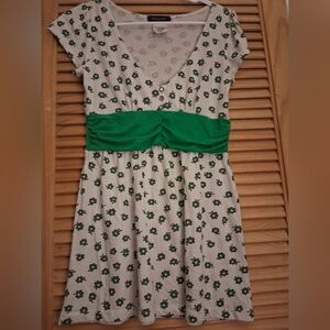 Fleurish White Dress with Green Floral Accents
